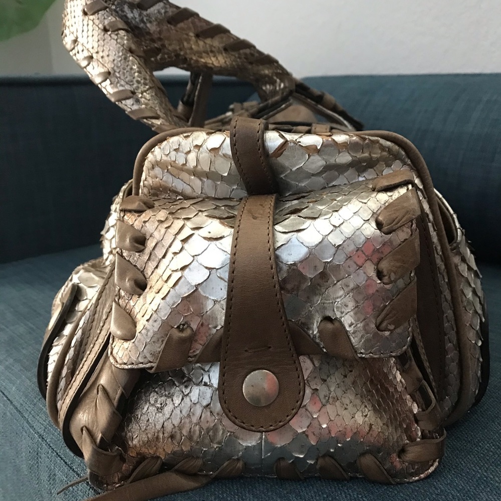 Chloe Metallic Gold Snakeskin Leather Satchel - Picture 4 of 7